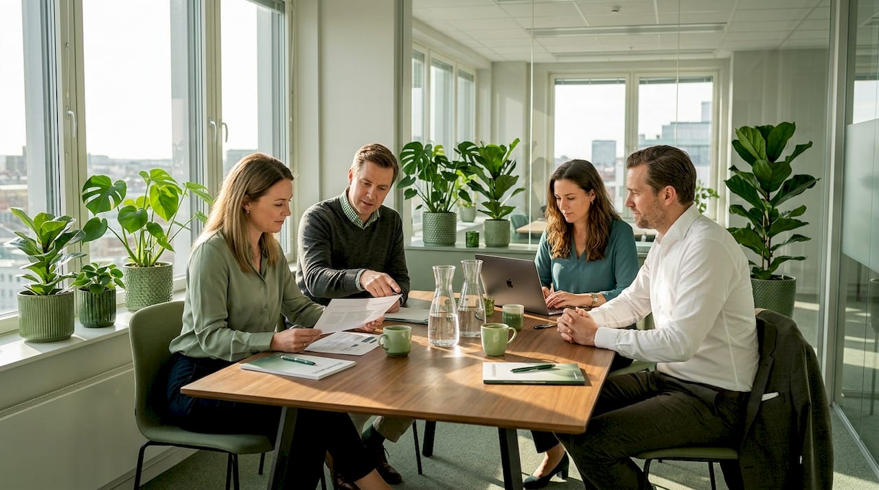 Ett team samarbetar smidigt runt ett bord på kontoret