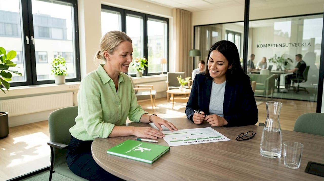 HR-teamet går igenom en utvecklingsplan tillsammans